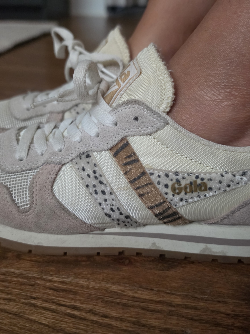 Gola Women's Sneaker in Cream & Taupe with Animal Print